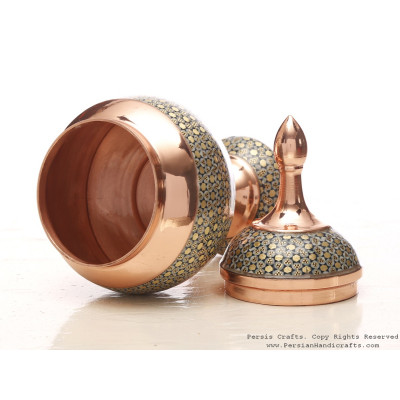 Partial Khatam on Copper Pedestal Bowl with Lid - HKH3605 Partial Khatam on Copper Pedestal Bowl with Lid - HKH3605