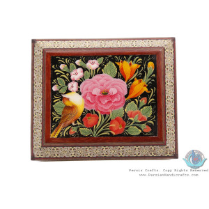 Khatam Marquetry with Flower & Bird Miniature on Jewelry Box - HKH3910-Persian Handicrafts