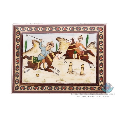 Khatam Marquetry with Chogan Miniature on Jewelry Box - HKH3911 Khatam Marquetry with Chogan Miniature on Jewelry Box - HKH3911