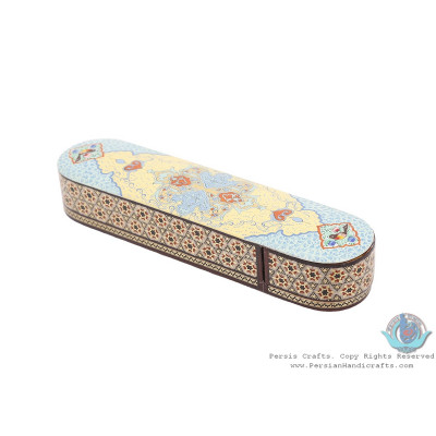 Khatam Marquetry Sliding Pen Holder with Tazhib Design - HKH3920