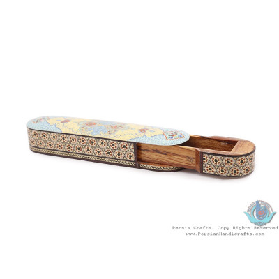 Khatam Marquetry Sliding Pen Holder with Tazhib Design - HKH3920