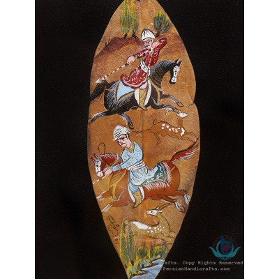 Hand Miniature on Leaf with Khatam Frame - HKH3925 Hand Miniature on Leaf with Khatam Frame - HKH3925