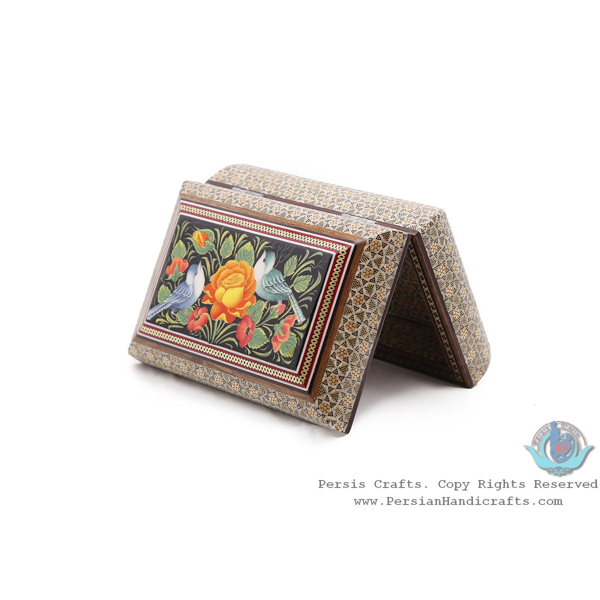 Privileged Jewelry Khatam Box w Flower Bird Miniature - HKH4000-Persian Handicrafts