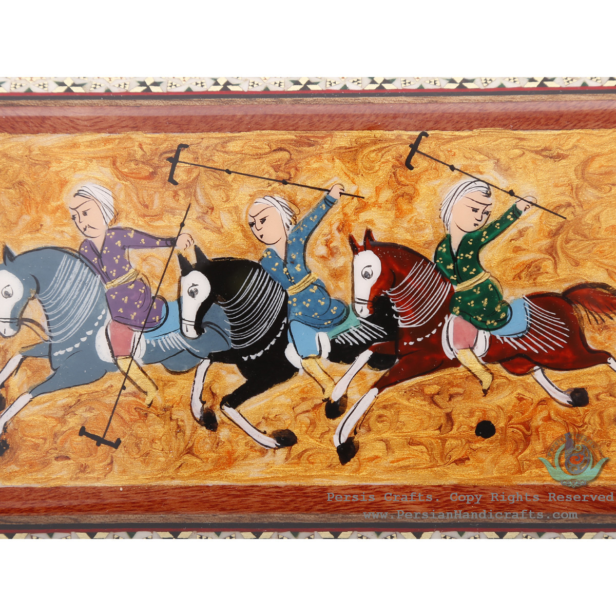 Privileged Decorative Khatam Boxes w Chogan Miniature - HKH4004-Persian Handicrafts
