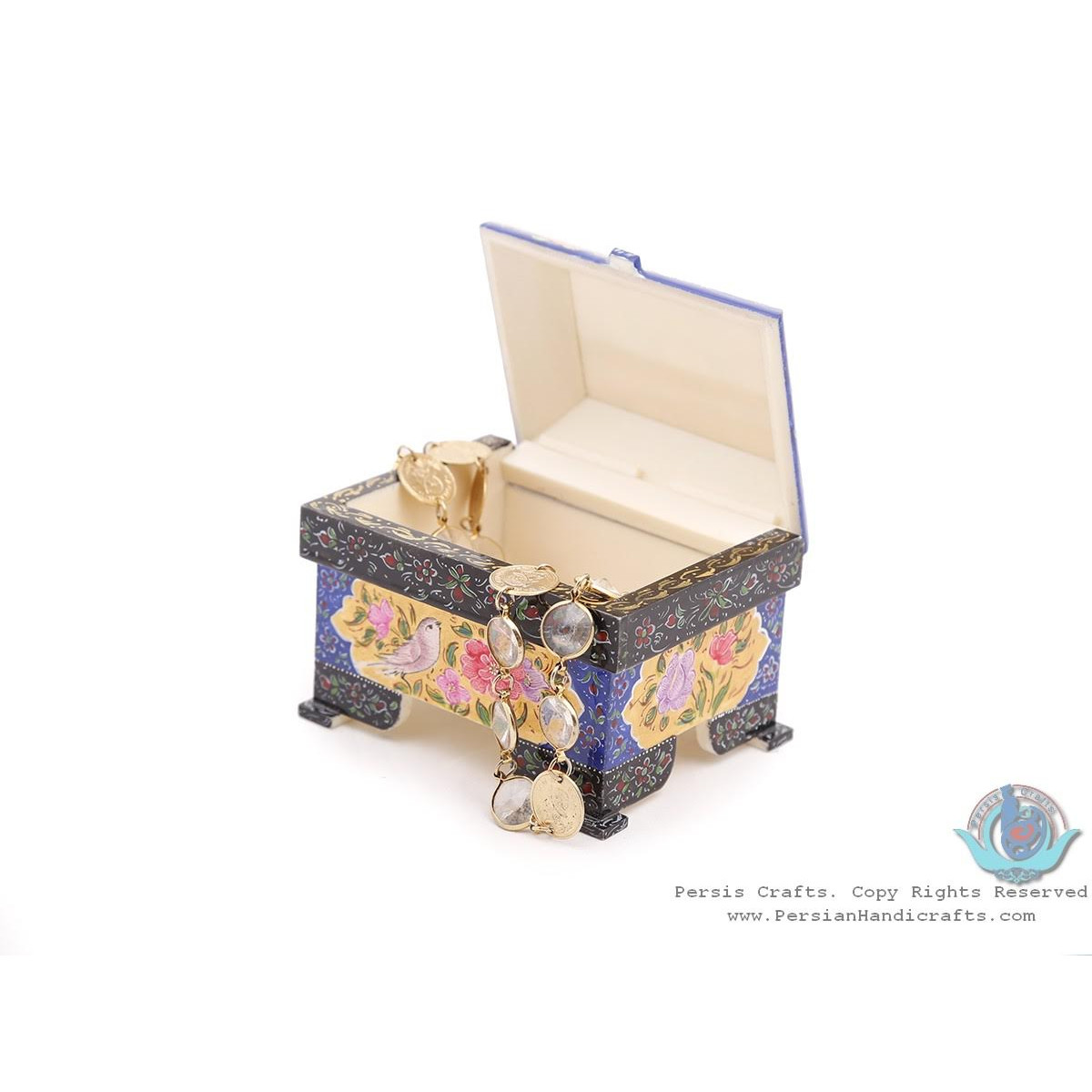 Privileged Flower & Bird Miniature Jewelry Box - HM3903-Persian Handicrafts