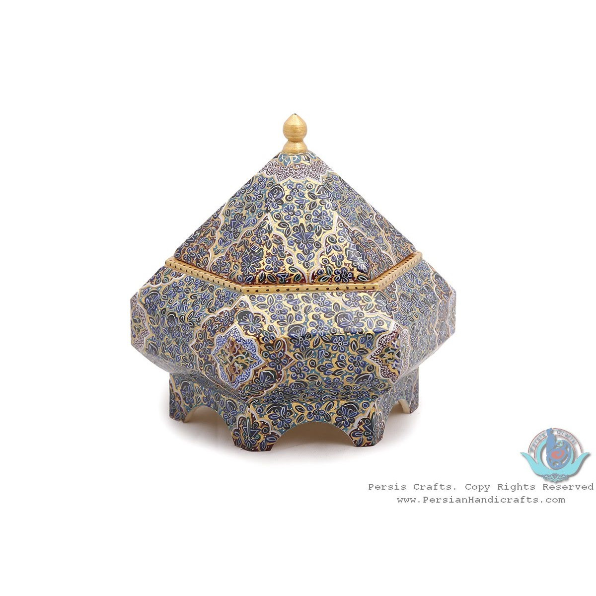 Miniatur Tazhib Design Dome Shape Jewelry Box	- HM3904-Persian Handicrafts