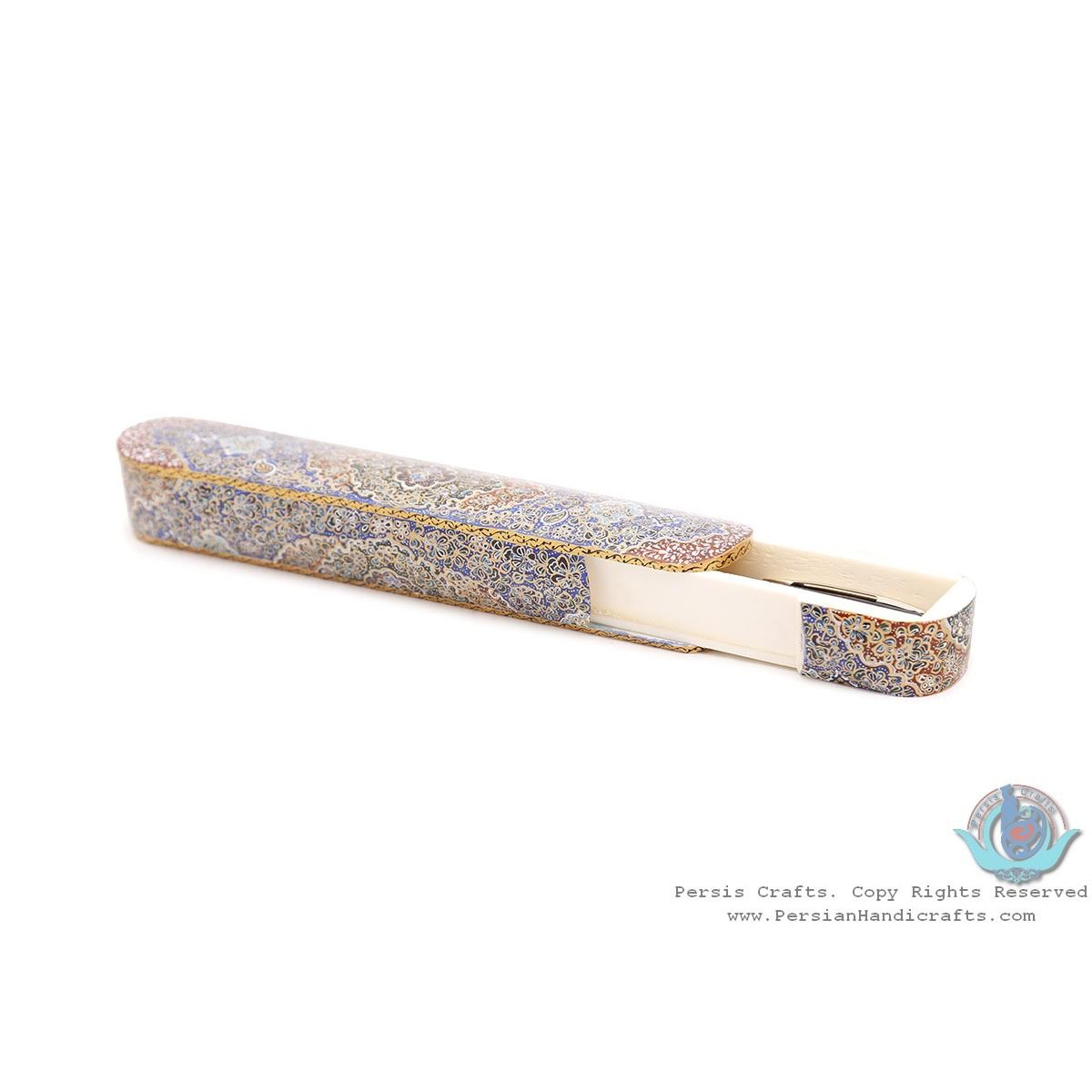 Classy Tazhib Miniature Pen Holder with Sliding Lid - HM3905-Persian Handicrafts