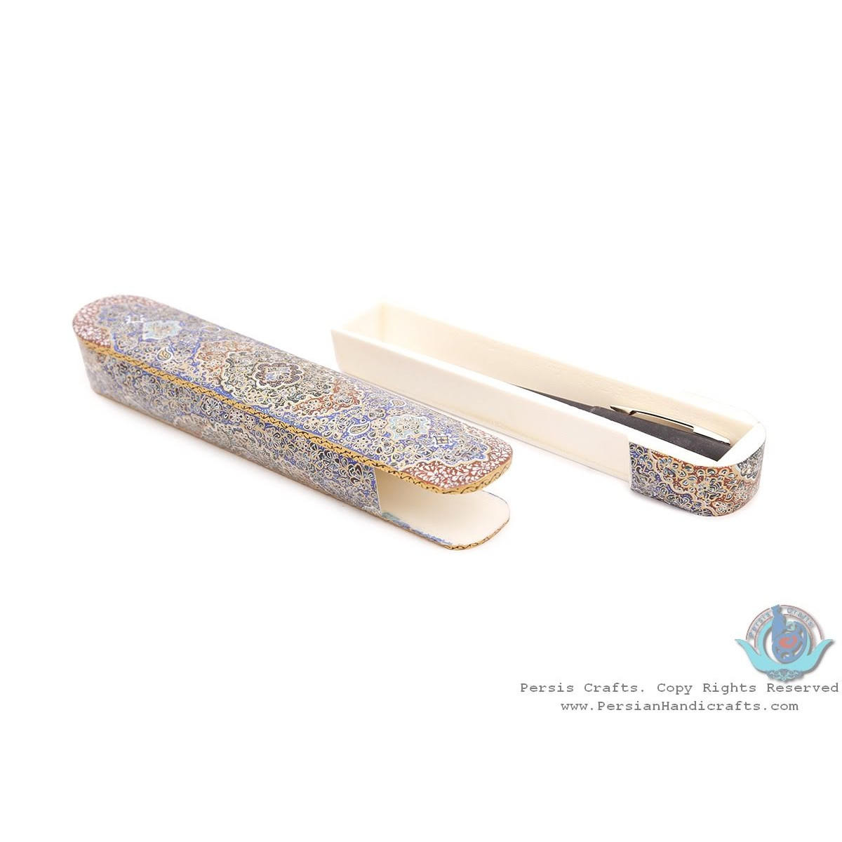 Classy Tazhib Miniature Pen Holder with Sliding Lid - HM3905-Persian Handicrafts