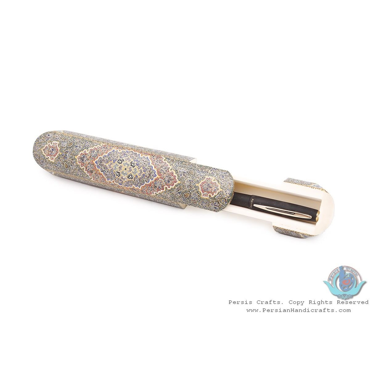 Privileged Tazhib Miniature Pen Holder with Sliding Lid - HM3906-Persian Handicrafts