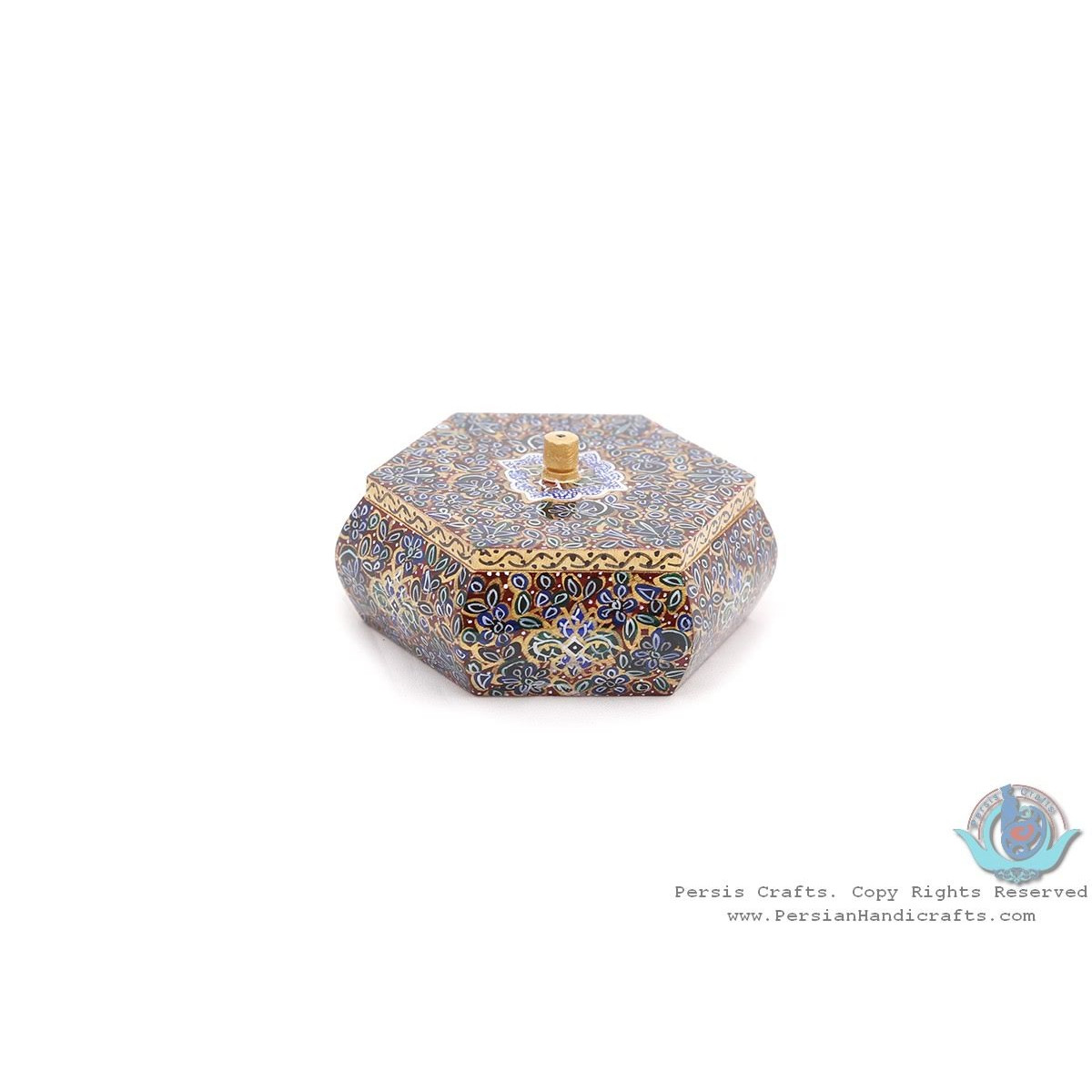 Miniature Hexagon Shape Jewelry Box - HM3907-Persian Handicrafts