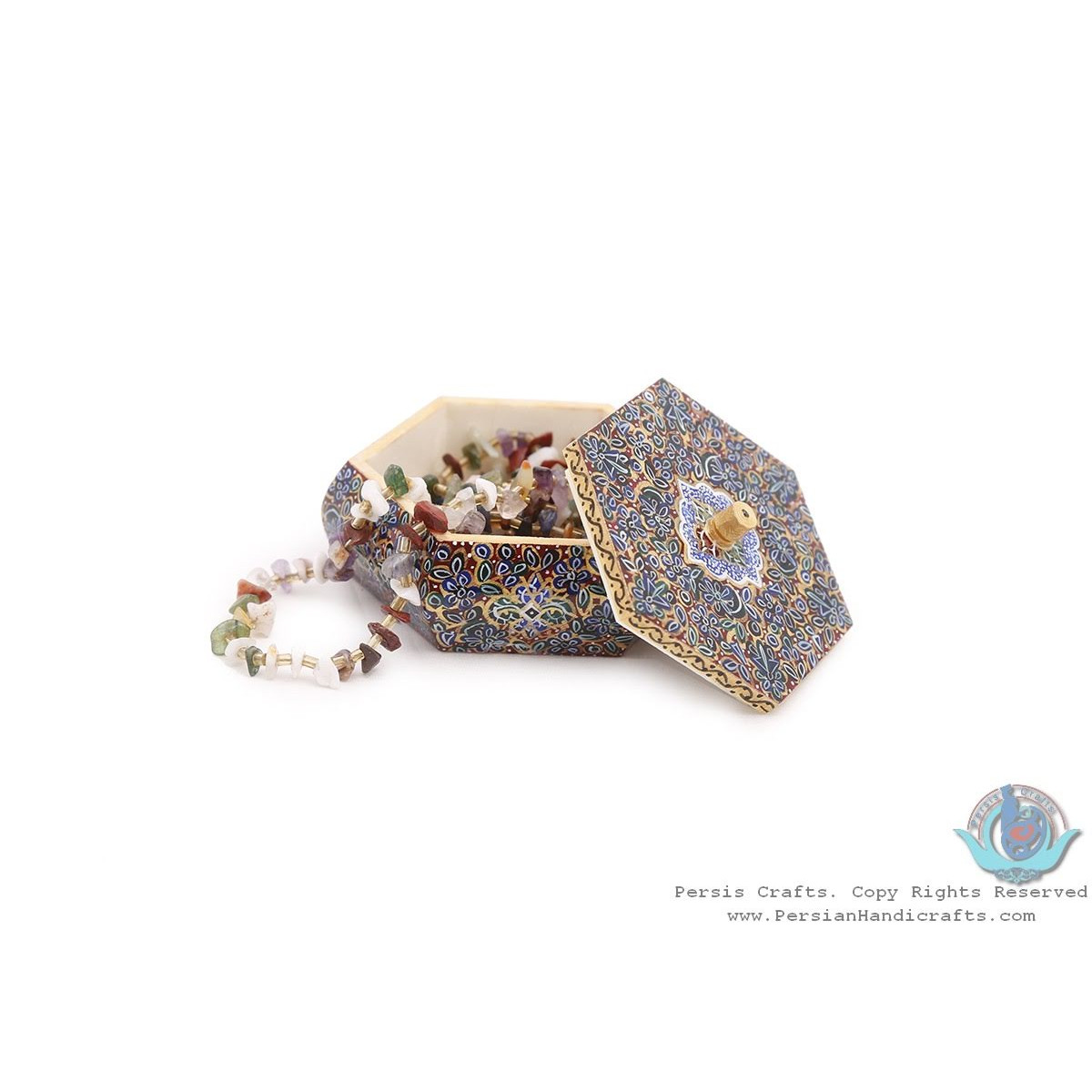 Miniature Hexagon Shape Jewelry Box - HM3907-Persian Handicrafts