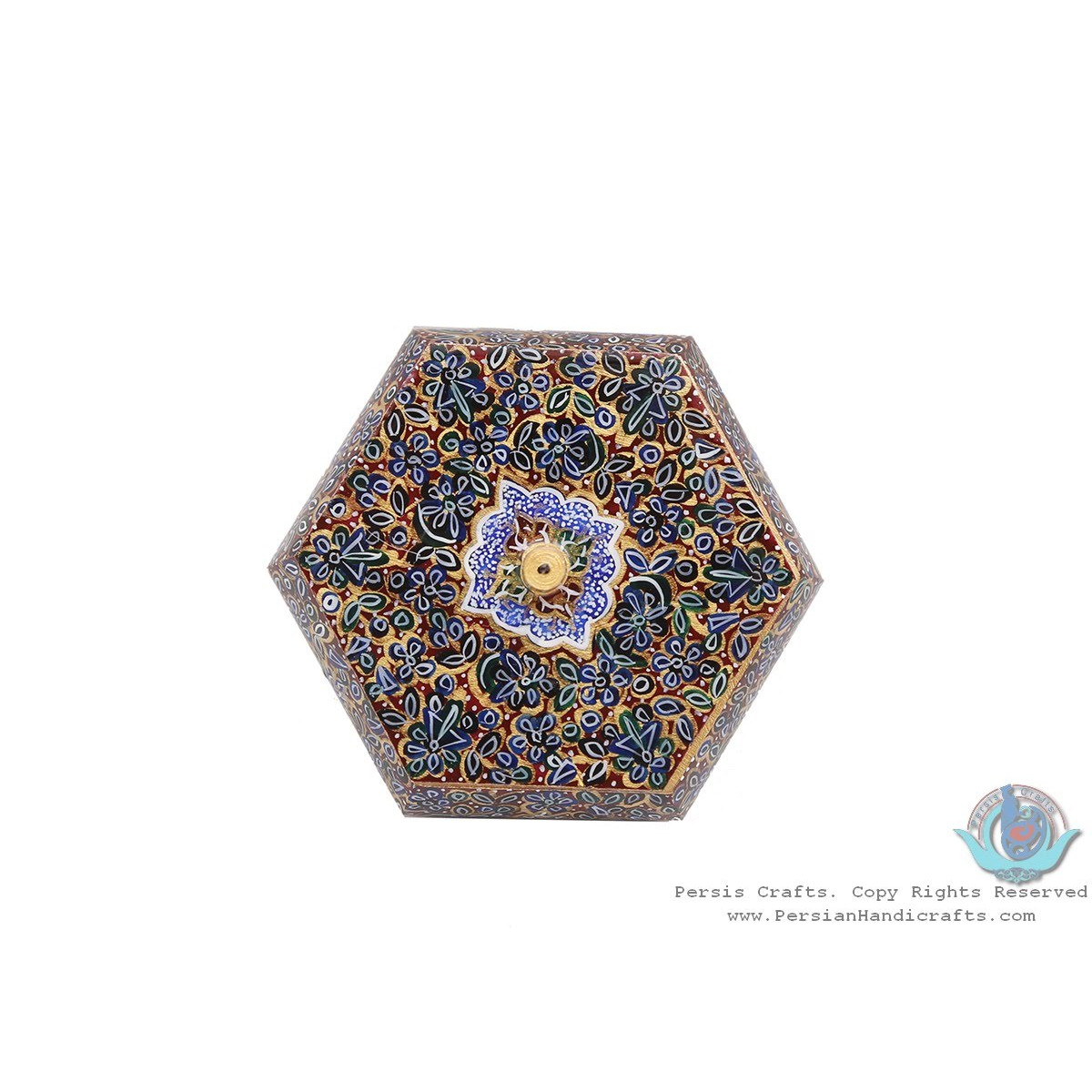 Miniature Hexagon Shape Jewelry Box - HM3907-Persian Handicrafts