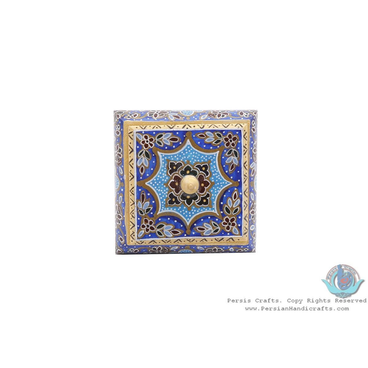 Tazhib Miniature Square Shape Jewelry Box - HM3910-Persian Handicrafts