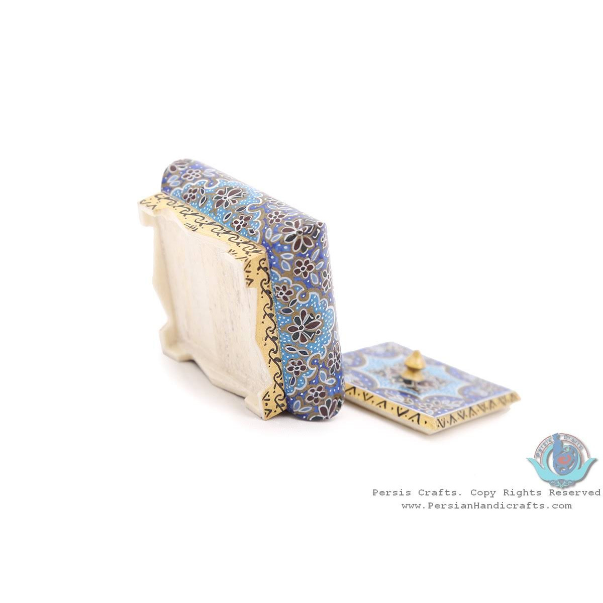 Tazhib Miniature Square Shape Jewelry Box - HM3910-Persian Handicrafts