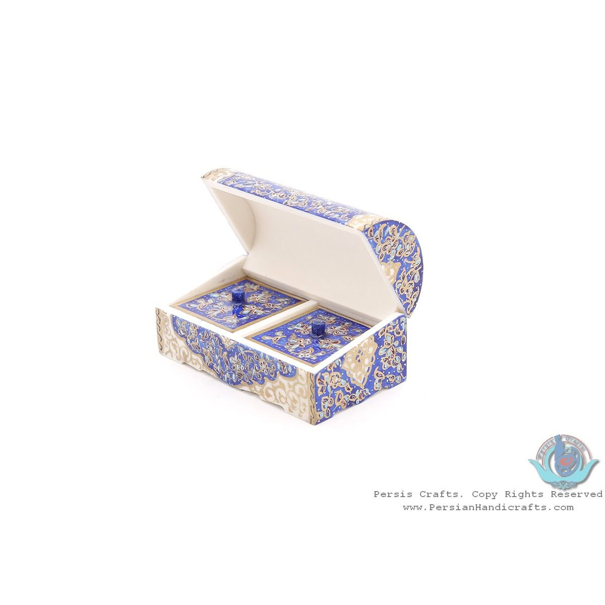 Sun & Tazhib Miniature Jewelry Box with Two Storages-HM3915-Persian Handicrafts