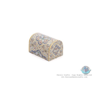 Premium Tazhib Miniature Round Trunk Shape Jewelry Box - HM3920-Persian Handicrafts