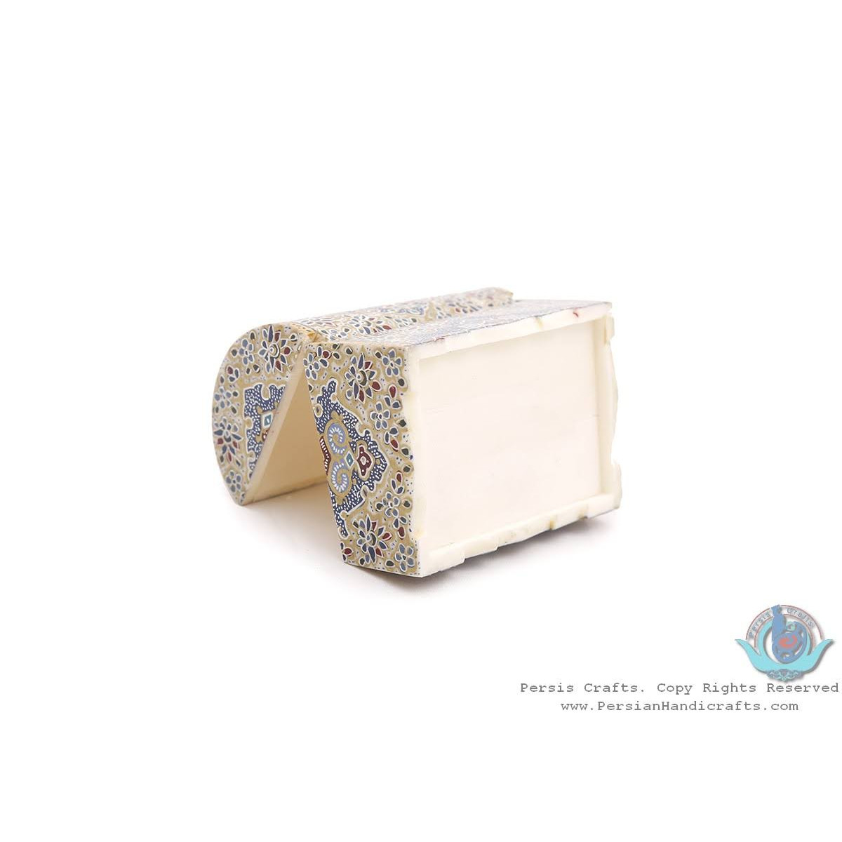 Premium Tazhib Miniature Round Trunk Shape Jewelry Box - HM3920-Persian Handicrafts