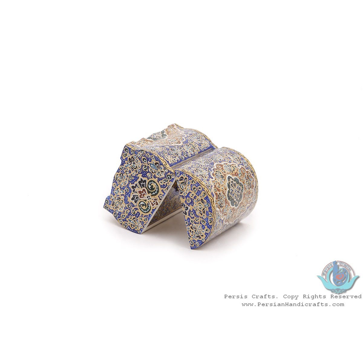 Premium Tazhib Miniature Mini Round Trunk Shape Jewelry Box - HM3924-Persian Handicrafts