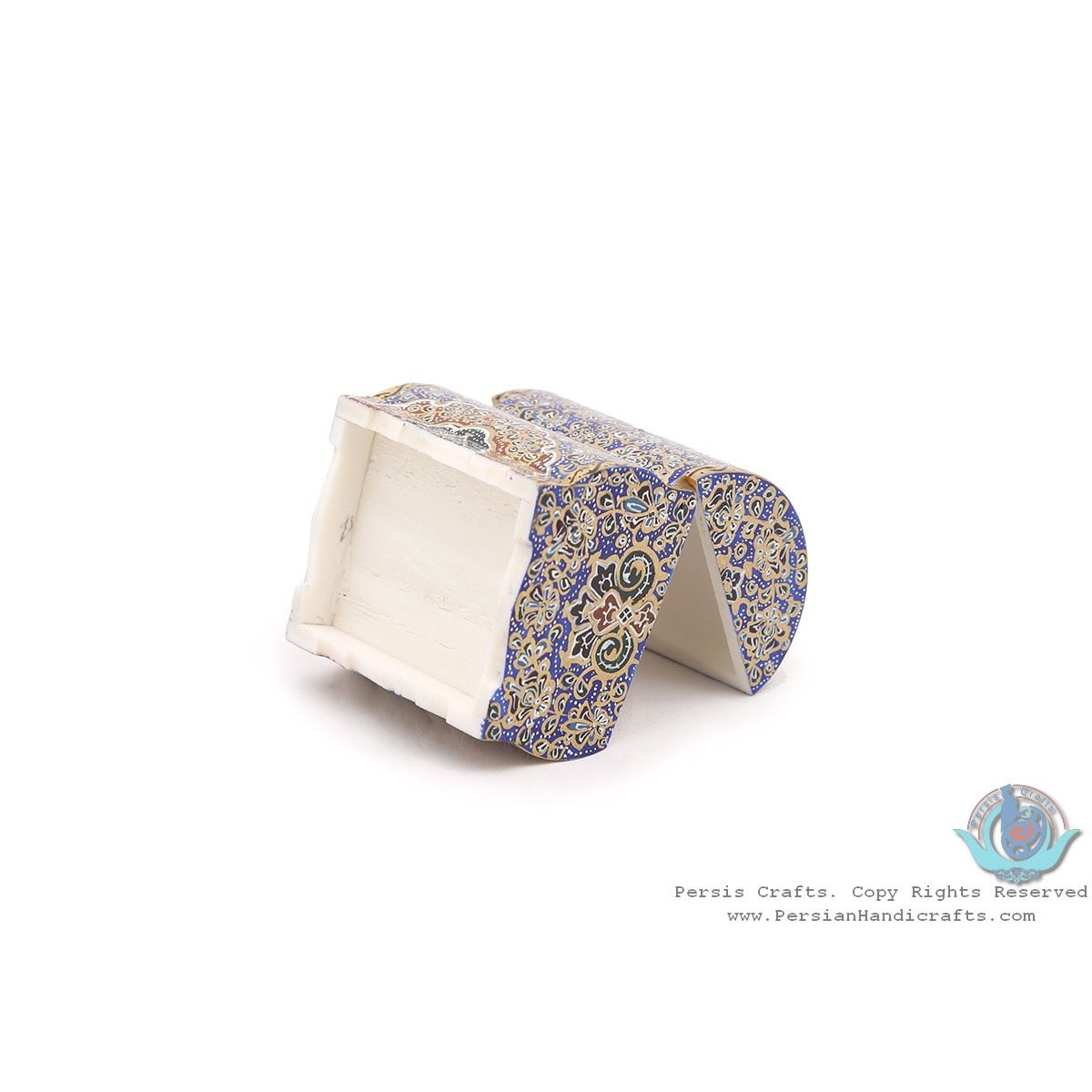 Premium Tazhib Miniature Mini Round Trunk Shape Jewelry Box - HM3924-Persian Handicrafts