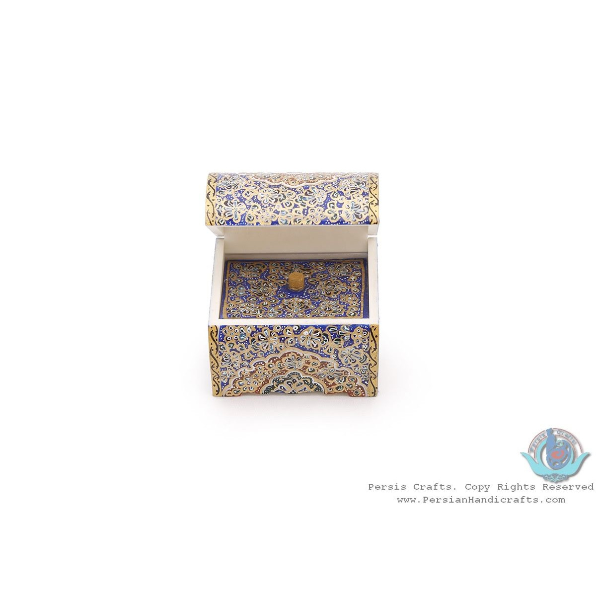 Premium Tazhib Miniature Mini Round Trunk Shape Jewelry Box - HM3924-Persian Handicrafts