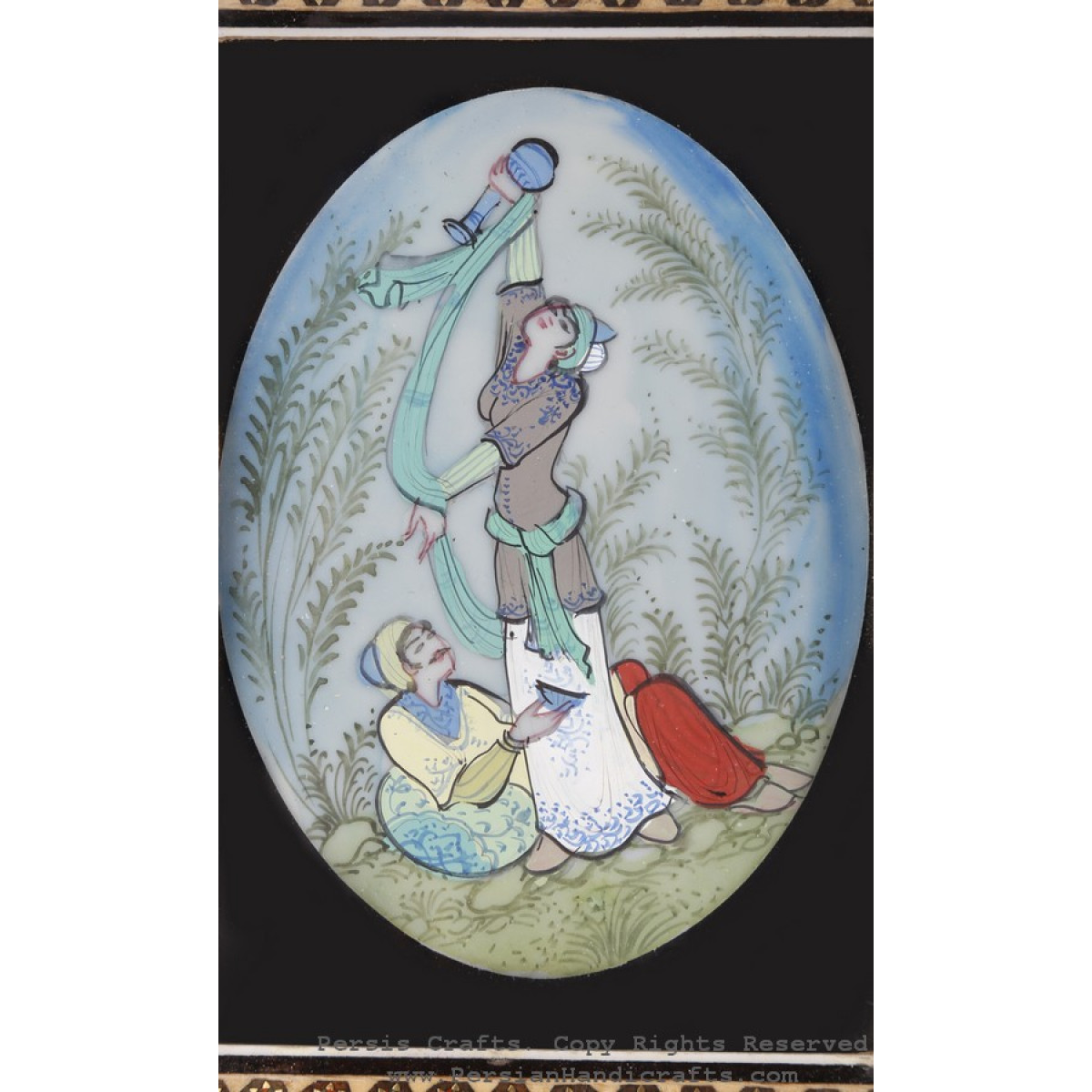 Miniature Handpainting (Shirin & Farhad) with Khatam Frame - HM3101-Persian Handicrafts
