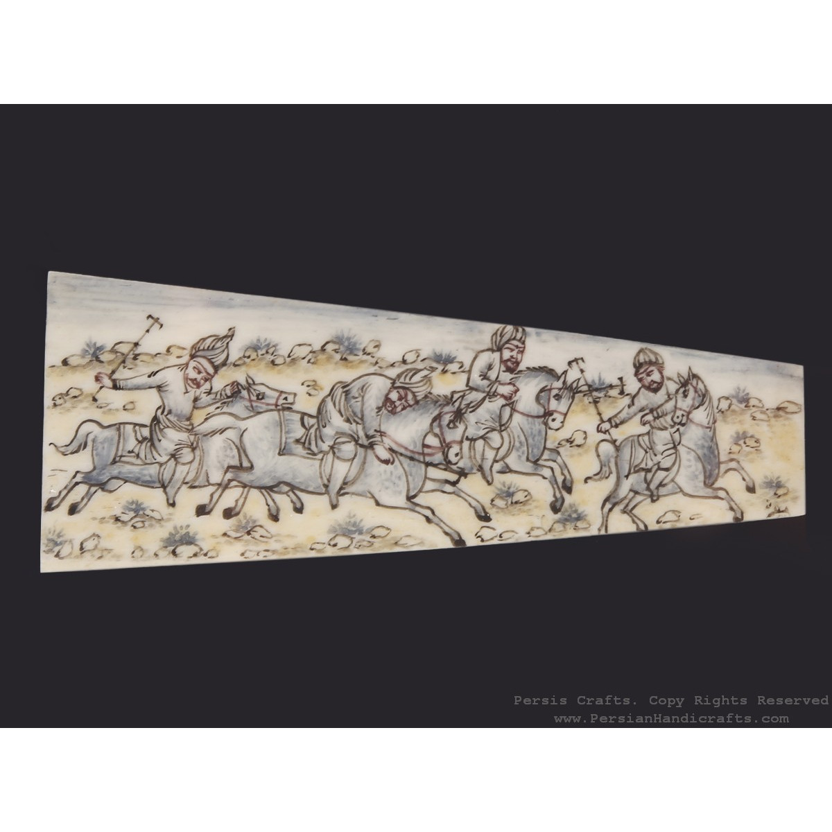 Miniature Hanpainting (Chovgan Game) with Khatam Frame - HM3103-Persian Handicrafts