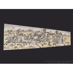 Miniature Hanpainting (Chovgan Game) with Khatam Frame - HM3103-Persian Handicrafts