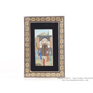 Miniature Hanpainting (Traditional Style Door) with Khatam Frame - HM3105-Persian Handicrafts