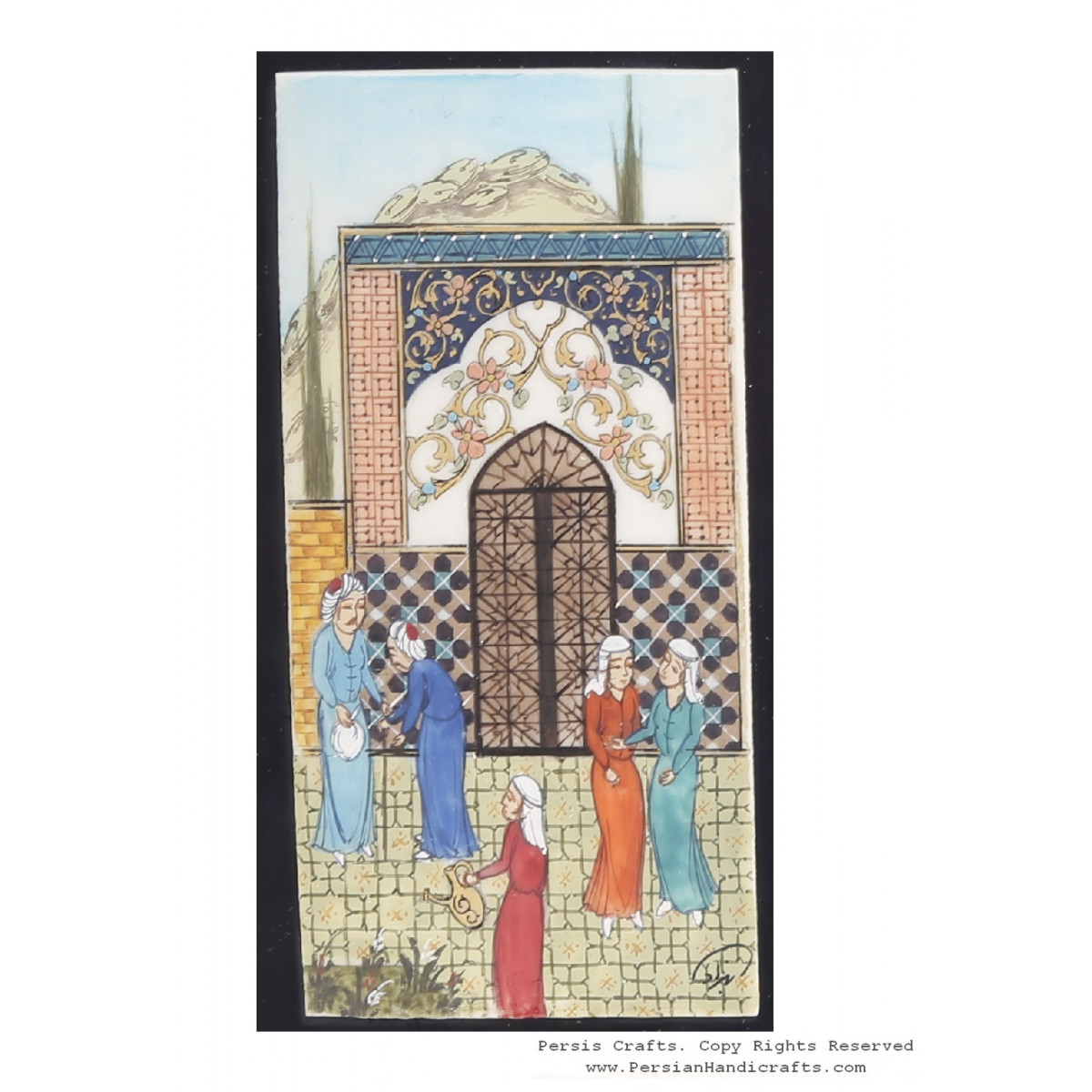 Miniature Hanpainting (Traditional Style Door) with Khatam Frame - HM3105-Persian Handicrafts
