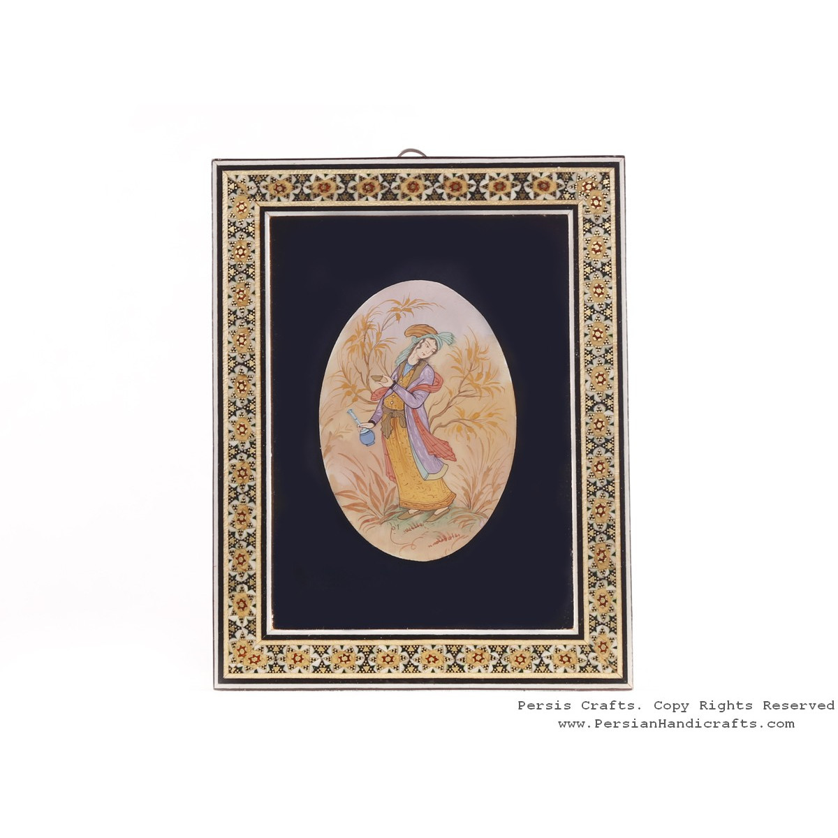 Miniature Hanpainting (Shahrzad) with Khatam Frame - HM3106-Persian Handicrafts