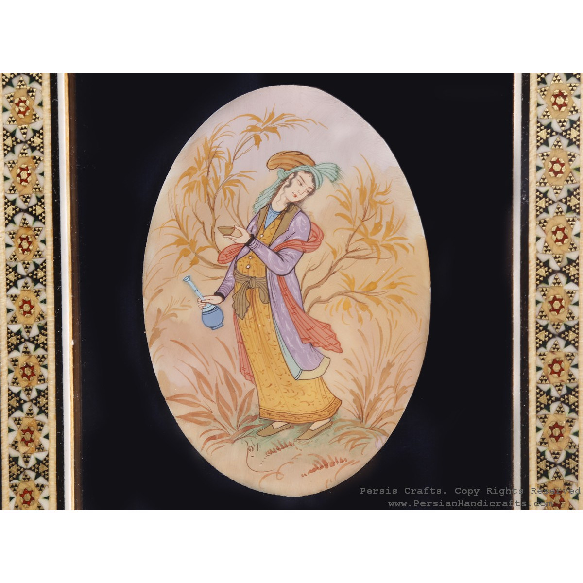 Miniature Hanpainting (Shahrzad) with Khatam Frame - HM3106-Persian Handicrafts