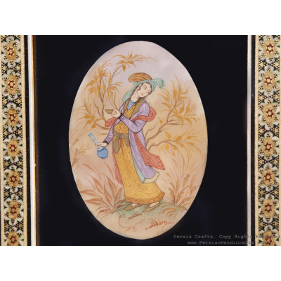 Miniature Hanpainting (Shahrzad) with Khatam Frame - HM3106