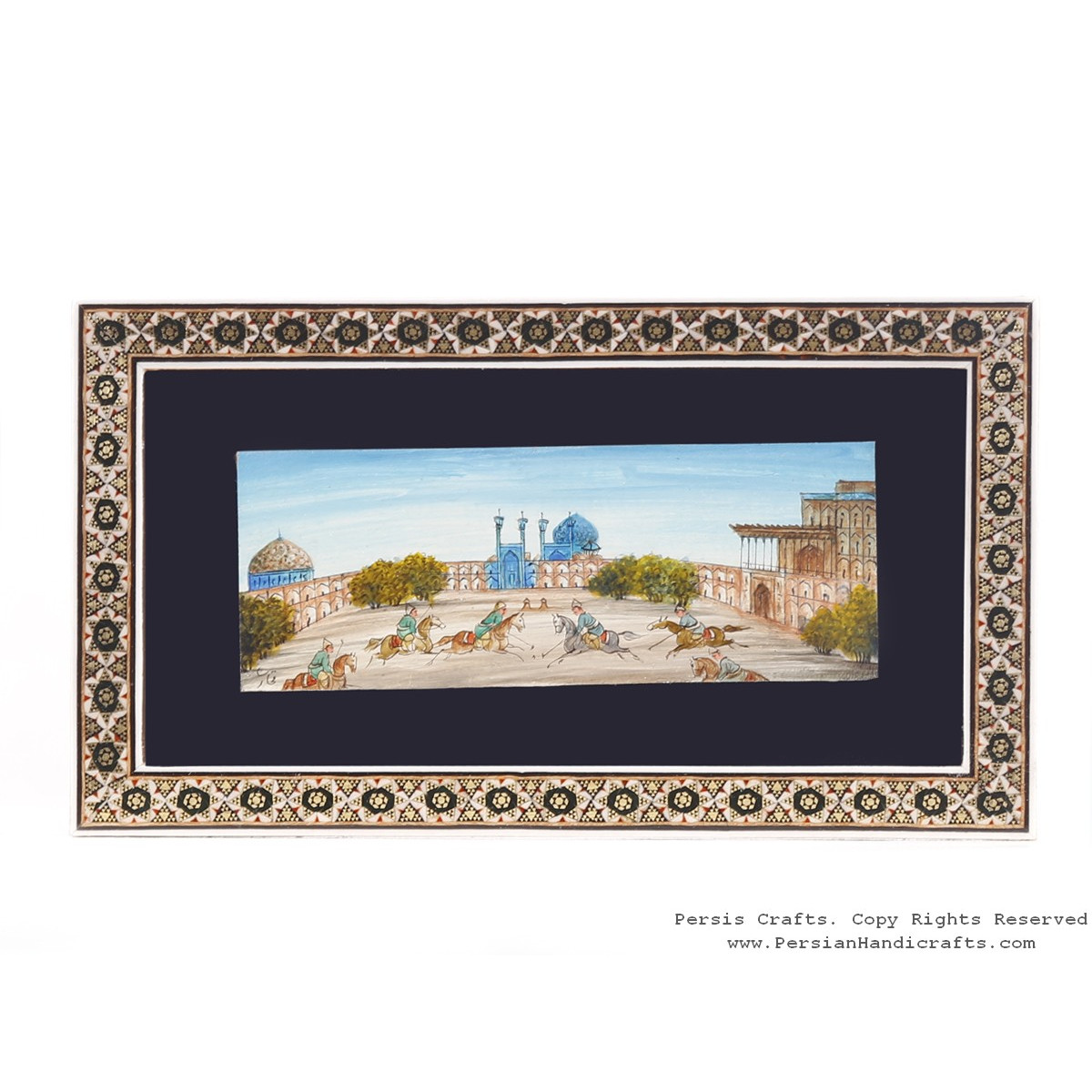 Miniature Hanpainting (Chovgan & Naqsh-e Jahan Square) with Khatam Frame - HM3107-Persian Handicrafts
