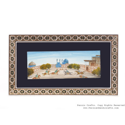Miniature Hanpainting (Chovgan & Naqsh-e Jahan Square) with Khatam Frame - HM3107
