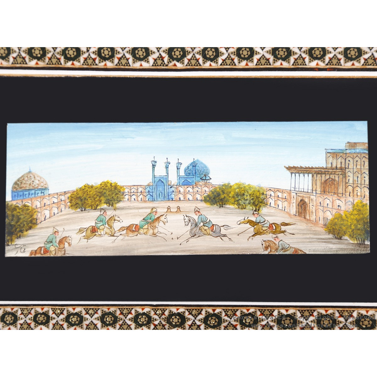 Miniature Hanpainting (Chovgan & Naqsh-e Jahan Square) with Khatam Frame - HM3107-Persian Handicrafts