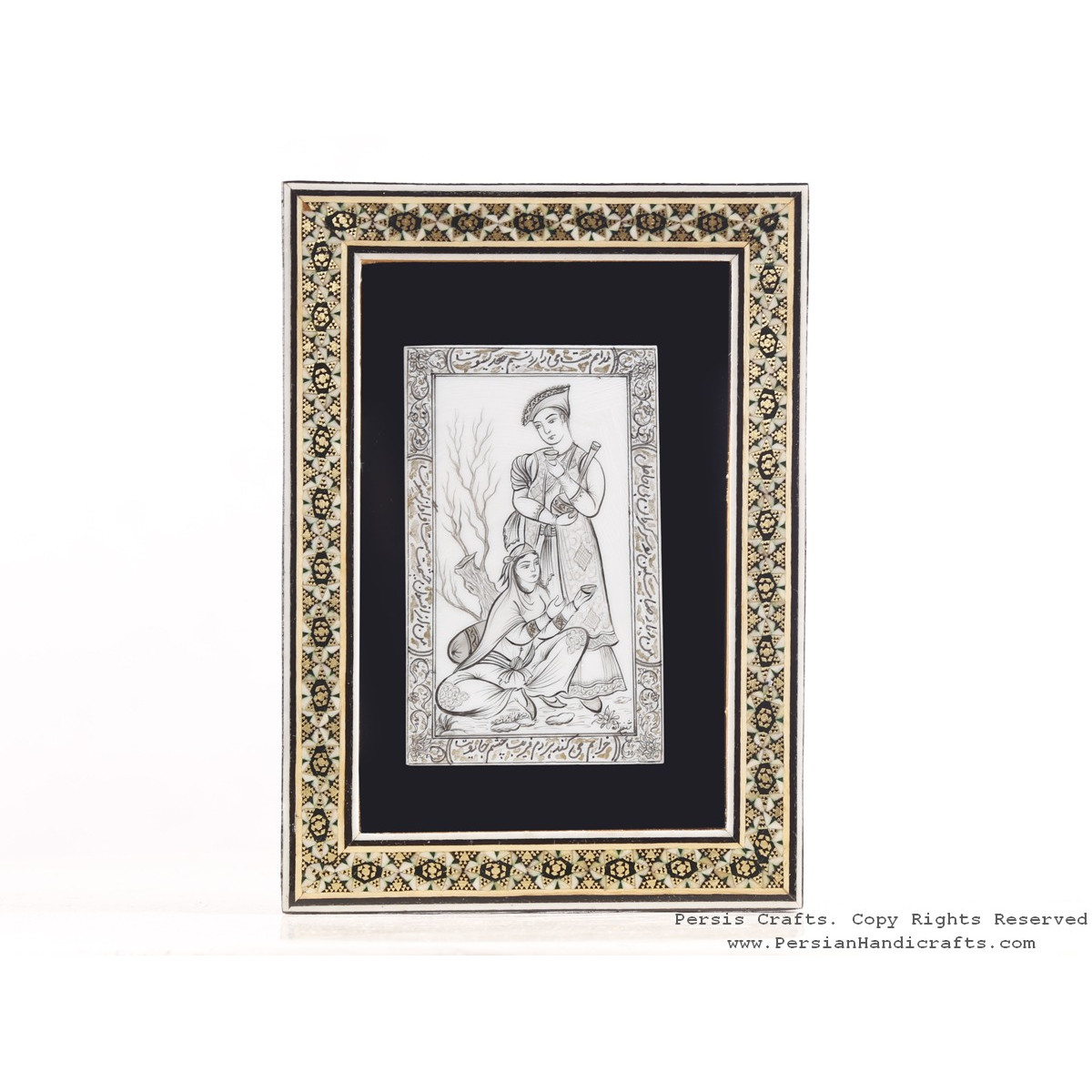 Miniature Hanpainting (Shirin & Farhad) with Khatam Frame - HM3108-Persian Handicrafts