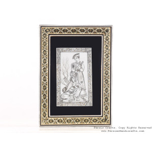 Miniature Hanpainting (Shirin & Farhad) with Khatam Frame - HM3108-Persian Handicrafts