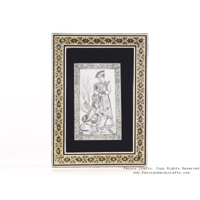 Miniature Hanpainting (Shirin & Farhad) with Khatam Frame - HM3108
