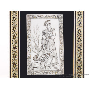 Miniature Hanpainting (Shirin & Farhad) with Khatam Frame - HM3108-Persian Handicrafts