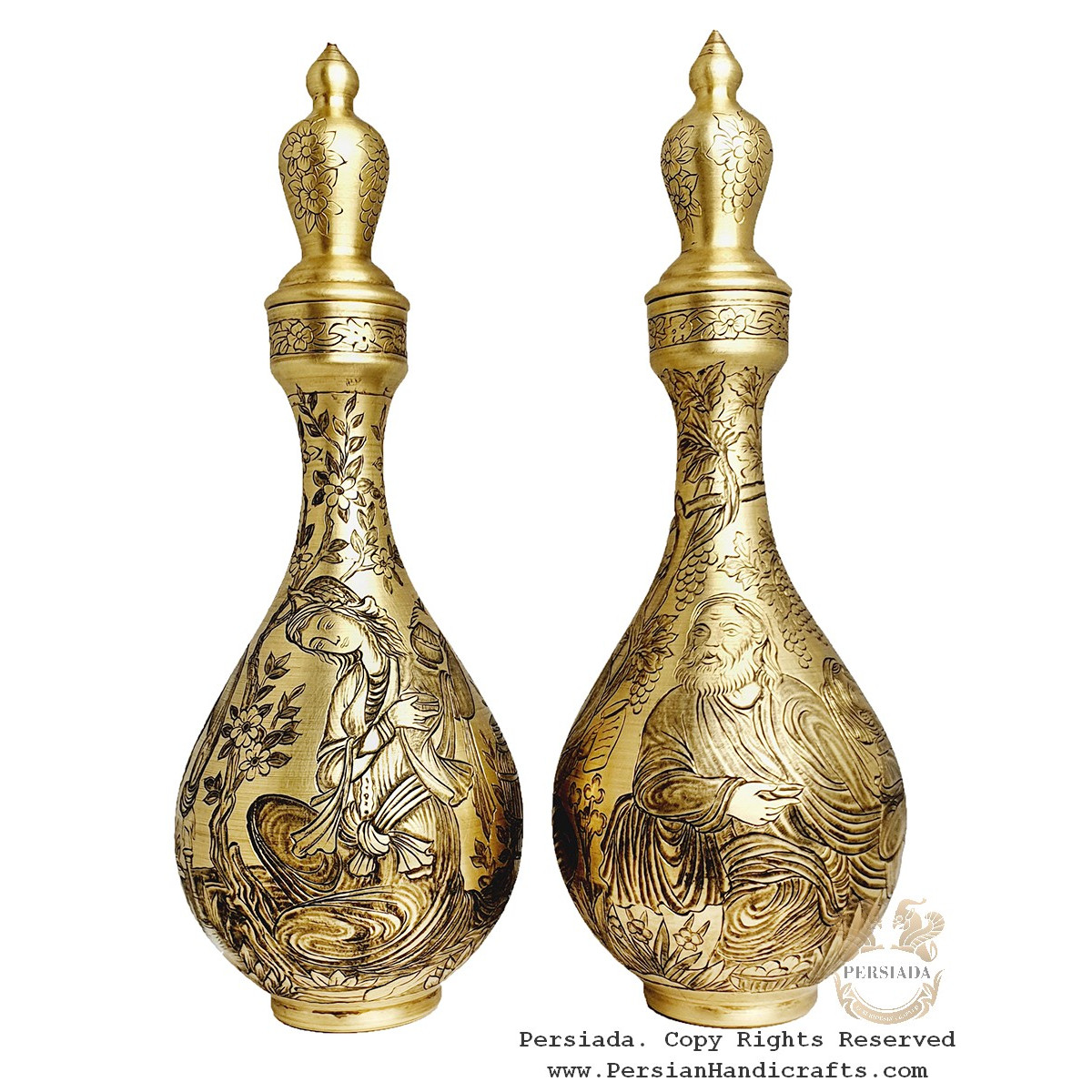 Antique Style Liquor Decanter | Miniature on Brass Handgraved Ghalamzani | PHGL702