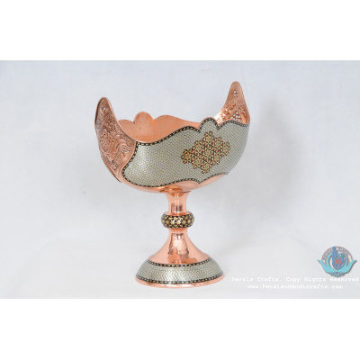 Khatam Marquetry on Copper Kashkool Pedestal Compote - PKH1006