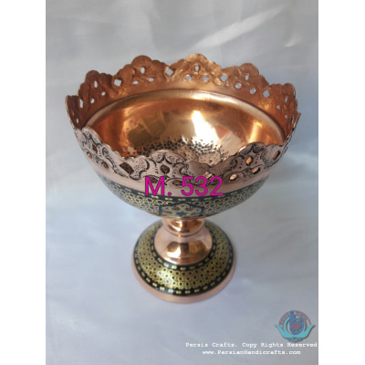 Khatam Marquetry on Copper Pedestal Cookie Bowl- PKH1036