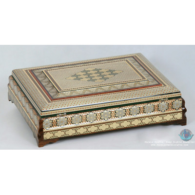 Premium Flat Shape Khatam Marquetry Jewelry Box - PKH1069