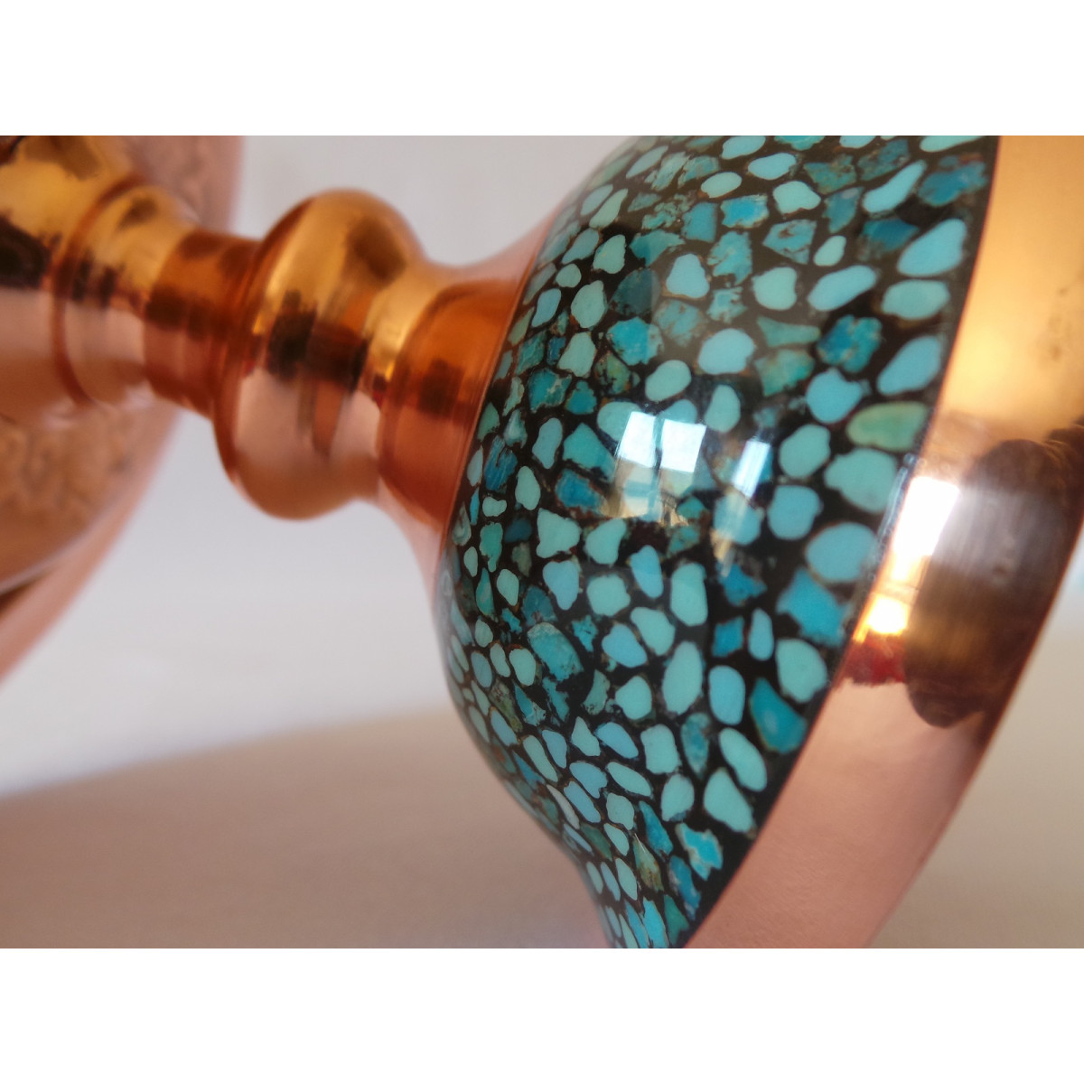 Turquoise Stone & Copper Candy/Nut Pedestal Bowl Dish - HTI2011-Persian Handicrafts