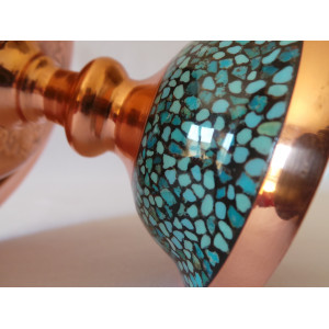 Turquoise Stone & Copper Candy/Nut Pedestal Bowl Dish - HTI2011-Persian Handicrafts