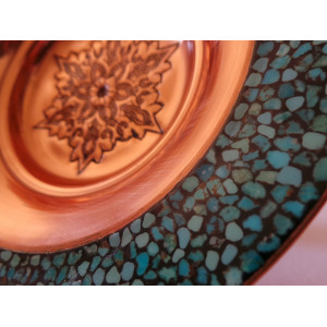 Turquoise Stone & Copper Candy/Nut Pedestal Bowl Dish - HTI2011-Persian Handicrafts