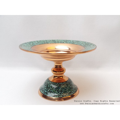 Turquoise Stone & Copper Candy/Nut Pedestal Bowl Dish - HTI2011