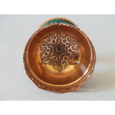 Turquoise Stone & Copper Pedestal Candy/Nuts Bowl Dish - HTI2012
