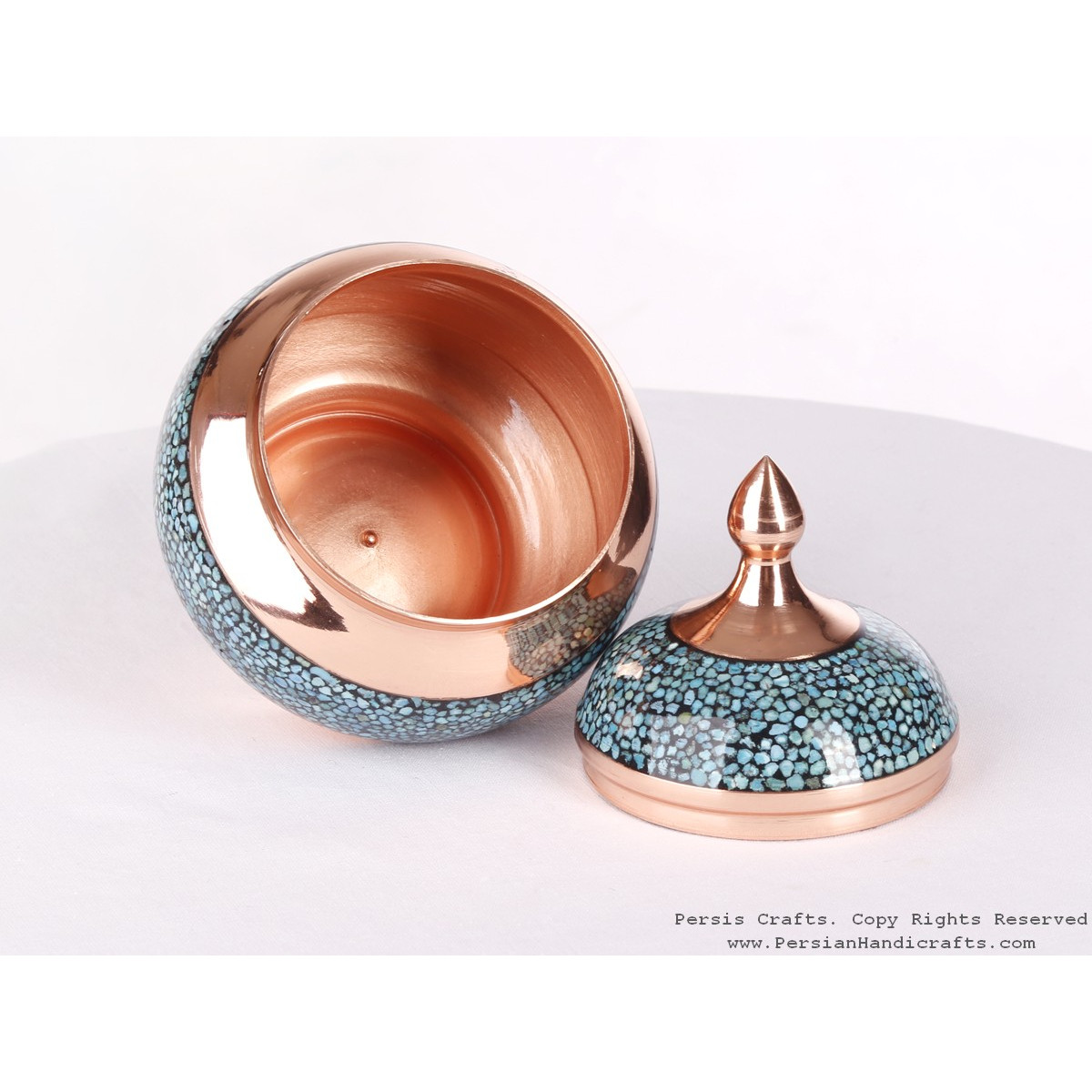 Turquoise Inlaying (FiroozehKoobi) Sugar/Candy Pot - HTI3001-Persian Handicrafts