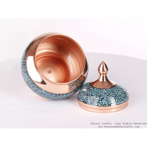 Turquoise Inlaying (FiroozehKoobi) Sugar/Candy Pot - HTI3001-Persian Handicrafts